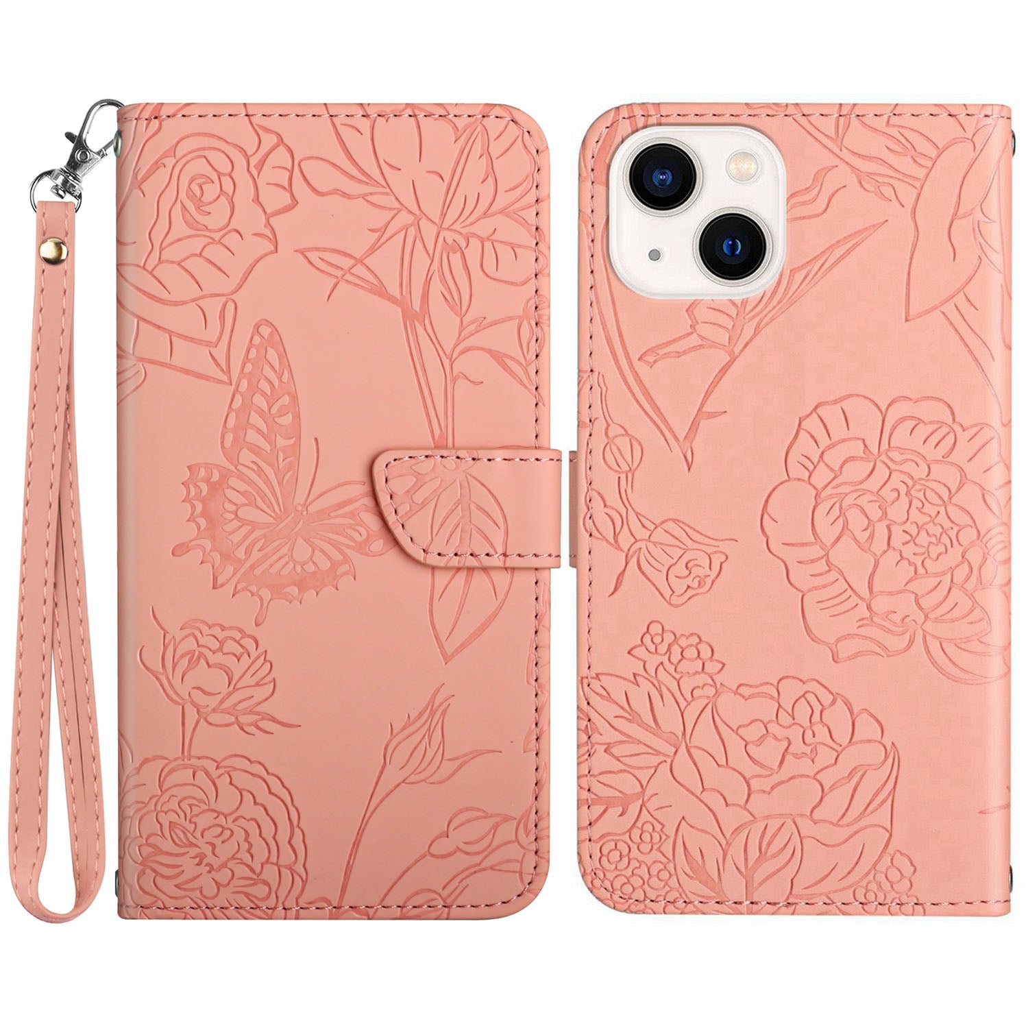 HT03 For iPhone 15 Plus Scratch Resistant Imprinted PU Leather Phone Stand Cover Wallet Case with Wrist Strap HT03 For iPhone 15 Plus Scratch Resistant Imprinted PU Leather Phone Stand Cover Wallet Case with Wrist Strap